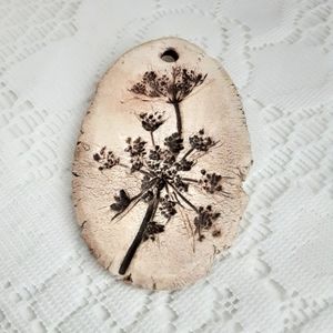 Hand Crafted Pendant for Necklace Floral Cottagecore Plaster Cast Artisan Signed